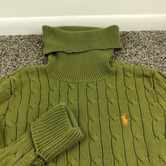 Ralph Lauren Sweaters - Vintage Ralph Lauren Sport Sweater Cable Knit Turtleneck Green Womens Small